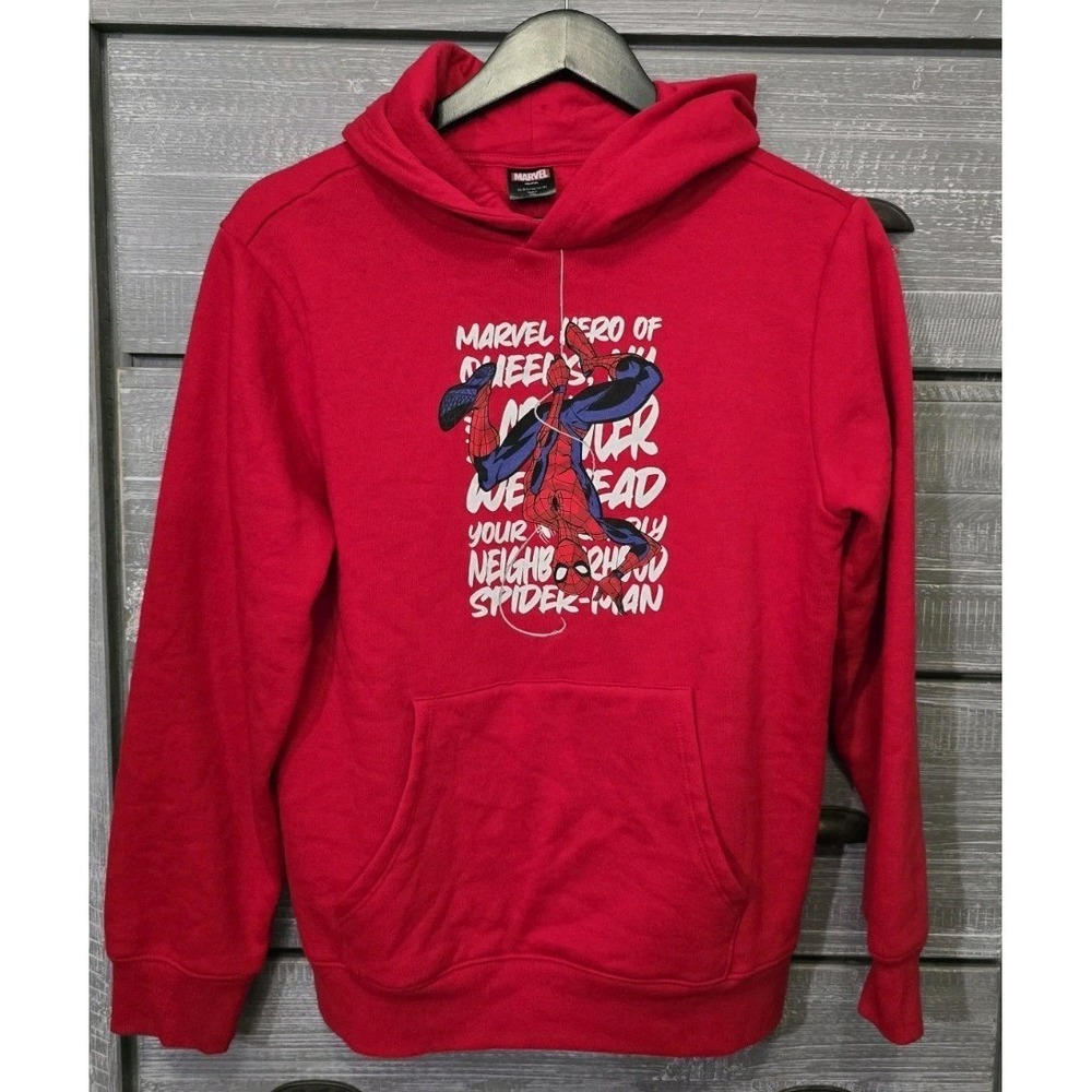 Marvel Spiderman Pullover Hooded Sweatshirt Red Teens Size XL(14/16)